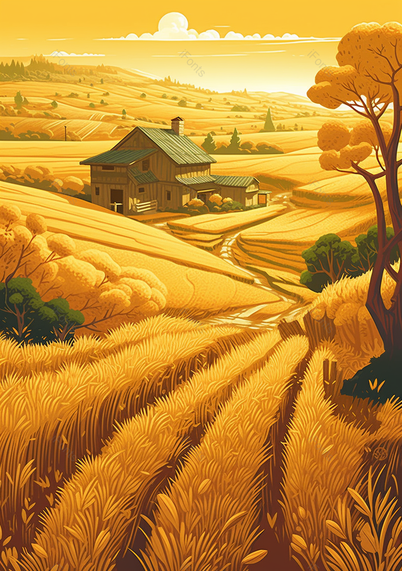 一望无际的麦田黄色秋天收获节气插画背景,插画/手绘图,插画/手绘图库,插画/手绘图下载,插画/手绘